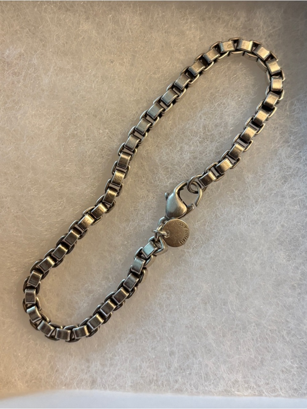 Tiffany Venetian Link Sterling Silver Box Chain Bracelet, Medium, 7.5 inch